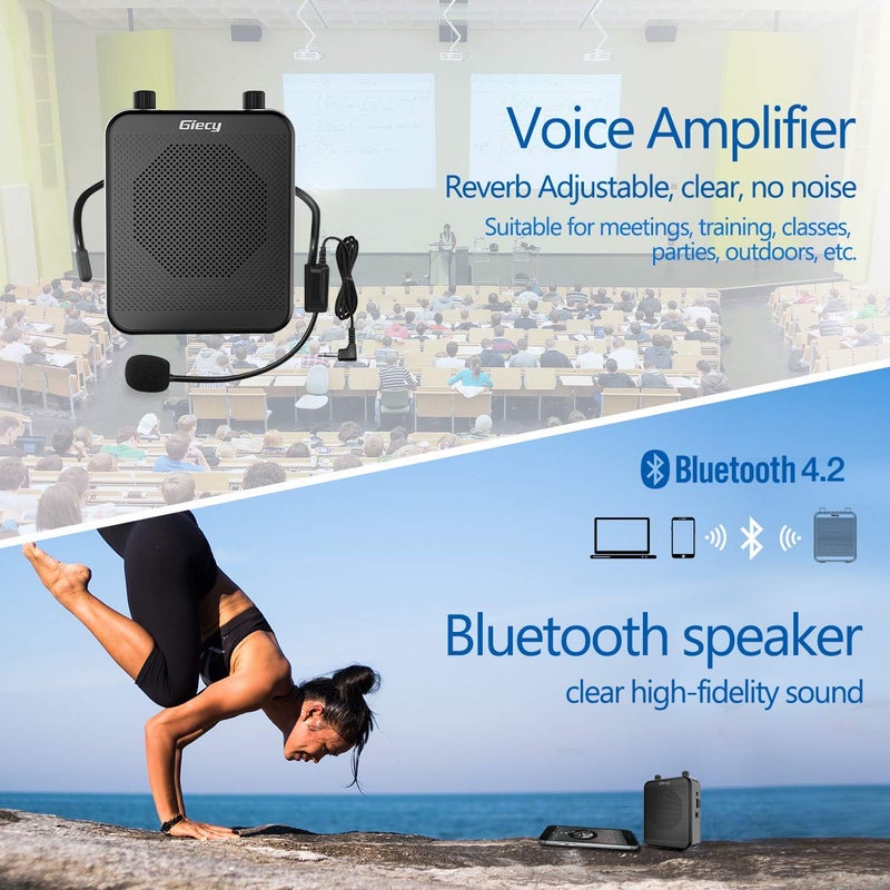 Giecy Portable Voice Amplifier, Giecy 30W 2800mAh Bluetooth Rechargeable Personal Voice Amplifier with Microphone Headset, PA System Speaker for Multiple Locations Classroom, Meetings and Outdoors - Image 5